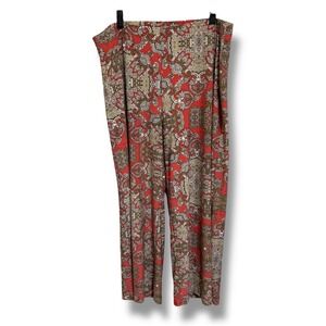 Chicos Paisley Medallion Wide Leg Pants Coral Tan White Stretch Size 3 XL 16
